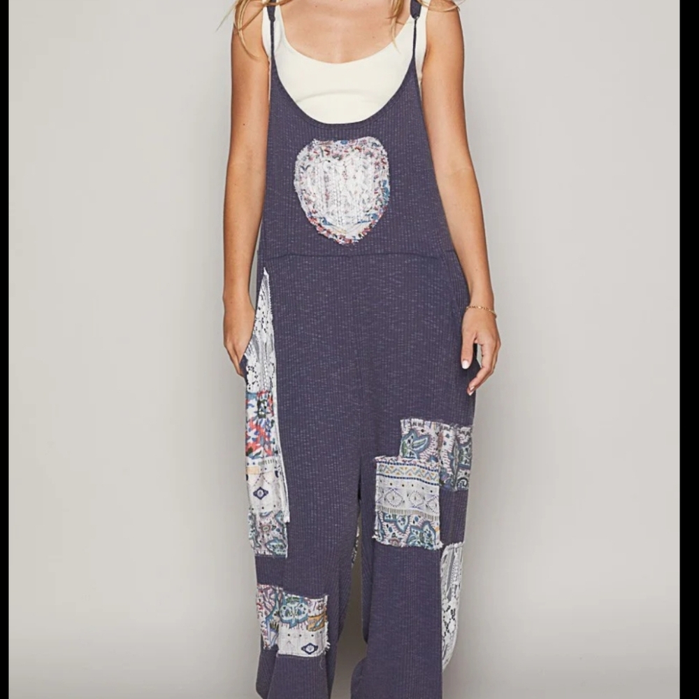 POL Navy Patchwork Jumpsuit
